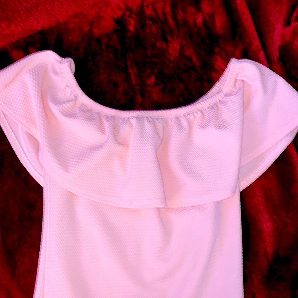 Pink off the shoulder body suit